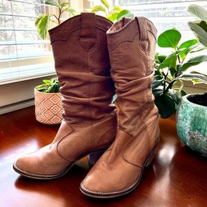 Steve Madden soft supple tan brown leather cowboy boots beautiful patina size 36